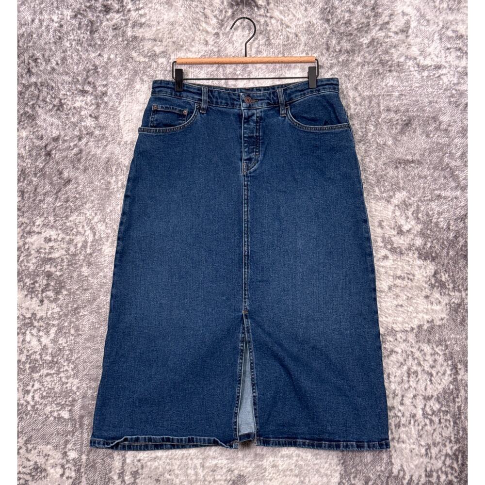 Ruti 90s Denim Midi Skirt 12 Womens Blue Slit Front
